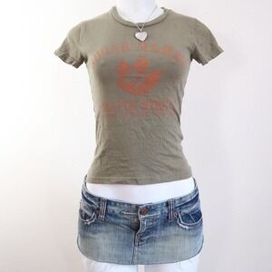 y2k abercrombie maple syrup graphic baby tee olive green fitted size S
